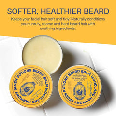 Seven Potions woodland harmony jar closeup highlighting natural formula for healthier beard.