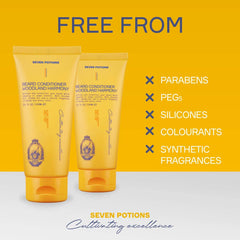 SEVEN POTIONS ingredients include jojoba and avocado oils on the label.