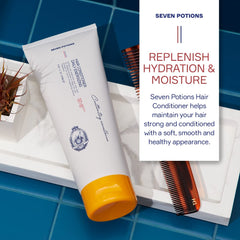 Seven Potions conditioner close-up shows creamy texture for detangling.
