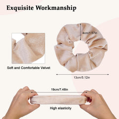 Seven Style velvet scrunchies in blonde provide soft, frizz-free hold for light-colored hair.
