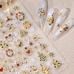 Sevgob Christmas nail stickers with 5D embossed gold texture for a premium look