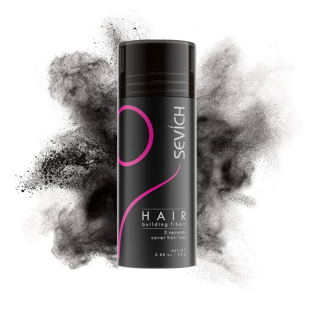 SEVICH Hair Fibers bottle application showing quick, natural fullness