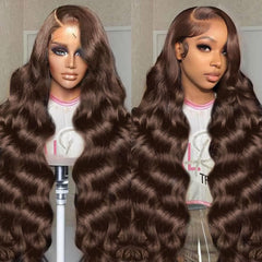 SFTNMEH 30-inch chocolate brown lace front wig with full coverage for a natural look