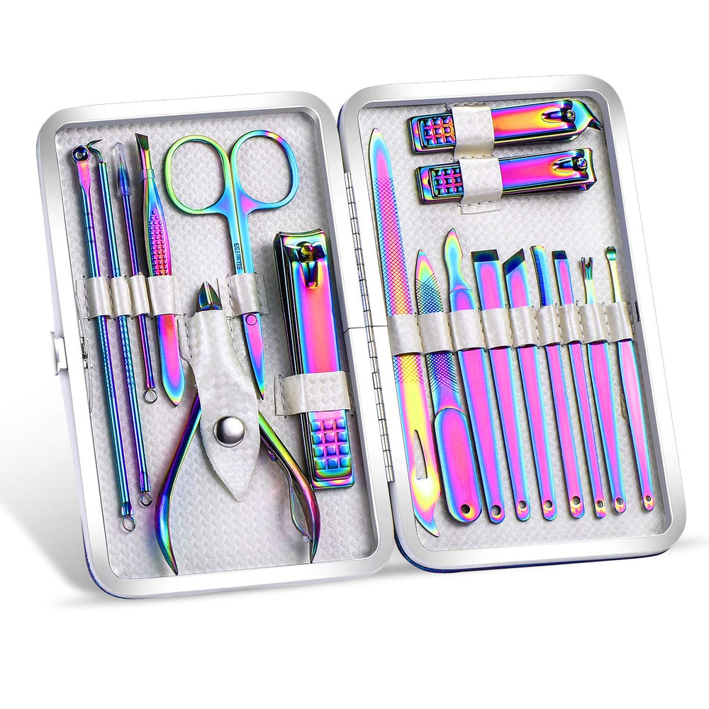 SFYDOM Rainbow manicure kit case keeps tools organized and travel-ready
