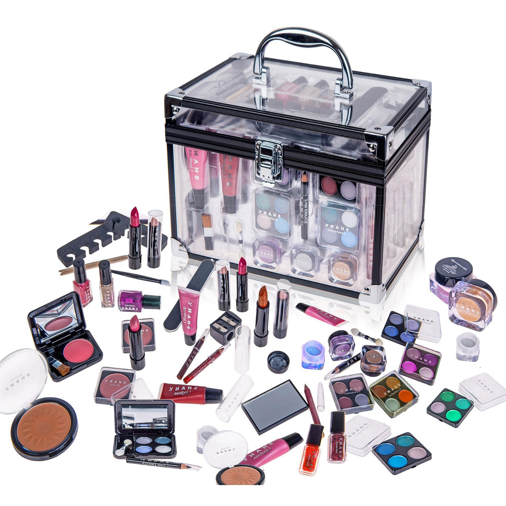 SHANY carry-all trunk makeup case offers durable aluminum storage for travel and performances.
