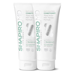 Shapiro MD Hair Growth Experts conditioner bottle pouring for scalp hydration.