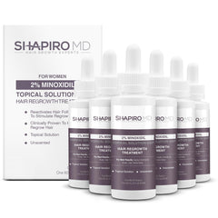 Shapiro MD Minoxidil 2% bottle for at-home hair density support.