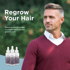 Shapiro MD Minoxidil dropper dispensing a 1 mL droplet onto scalp