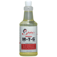 Shapley's Original M-T-G bottle being poured for skin healing and hair growth use.