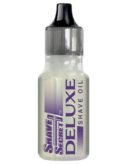Shave Secret Deluxe Shaving Oil bottle pour showing smooth razor glide and hydration.