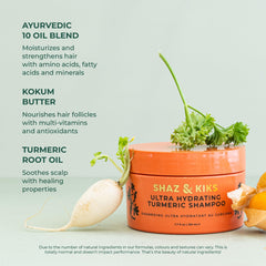 Close-up of SHAZ & KIKS turmeric extract ingredient showing soothing formula.