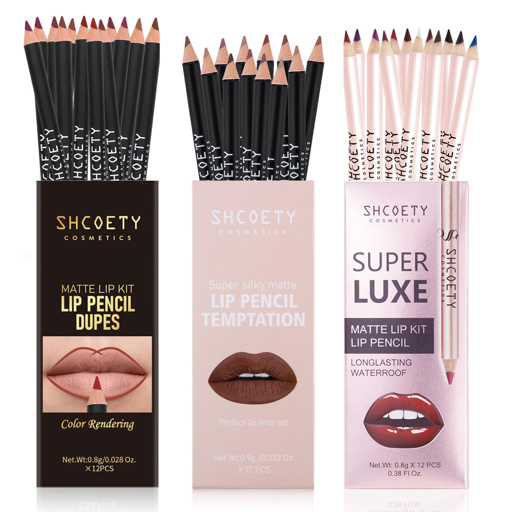 Shcoety matte lip liner set with 36 pencils for precise lip definition.