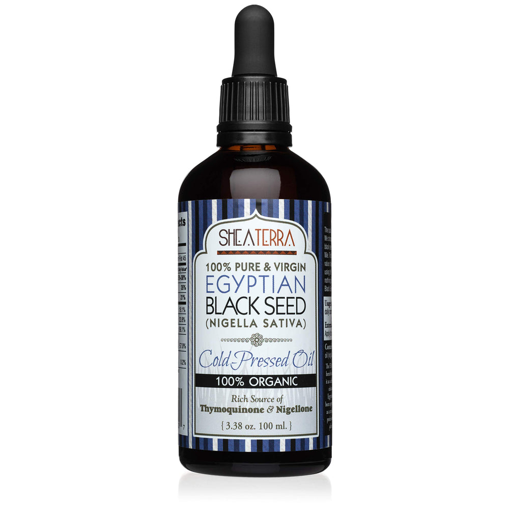 Shea Terra Egyptian Black Seed Oil pour shows purity for skin and hair care