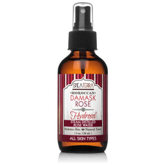 Shea Terra Organics Beauty Water Damask Rose hydrosol bottle for soothing and hydrating skin.