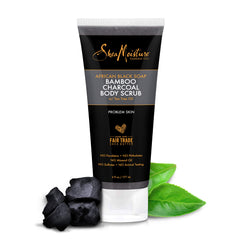 Sheamoisture bamboo-charcoal scrub packaging close-up highlights active ingredients