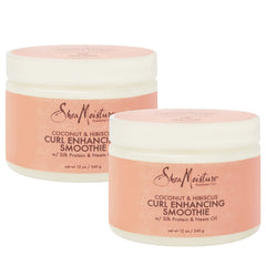 Sheamoisture Coconut Hibiscus Curl Enhancing Smoothie jar shows rich texture for defined curls