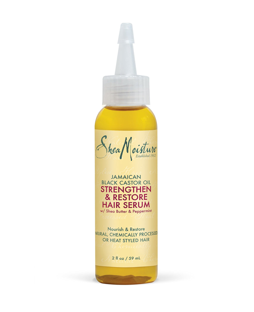 SheaMoisture Jamaican Black Castor Oil serum bottle nourishes damaged hair and scalp
