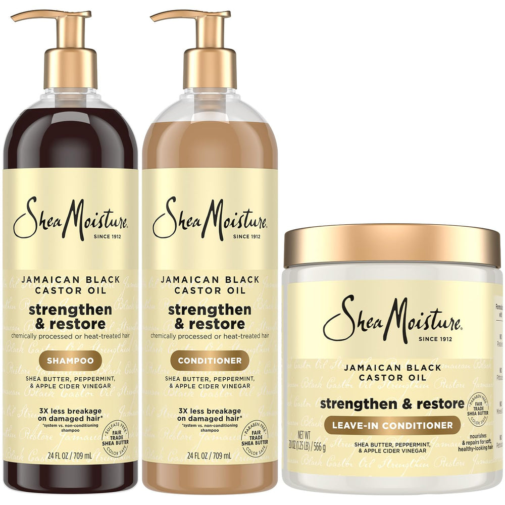 Sheamoisture Jamaican Black Castor Oil Shampoo bottle demonstrating nourishing cleanse for damaged hair