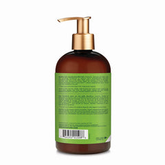 Label close-up of SheaMoisture Moringa Avocado Power Greens showing nourishing ingredients.