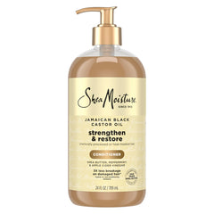 Sheamoisture Strengthen & Restore conditioner bottle showing paraben-free formula for damaged hair