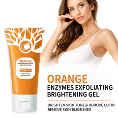 Sheghy orange exfoliating gel scrub on the neck for texture refinement