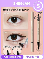 SHEGLAM 2-in-1 eyeliner stamp and draw feature enables versatile looks.