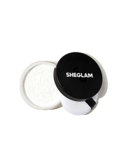 SHEGLAM Baked Glow Setting Powder jar close-up showing oil control and translucent finish.