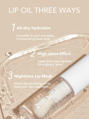 SHEGLAM Jelly Wow lip oil swatch on lips delivers non-sticky wear.