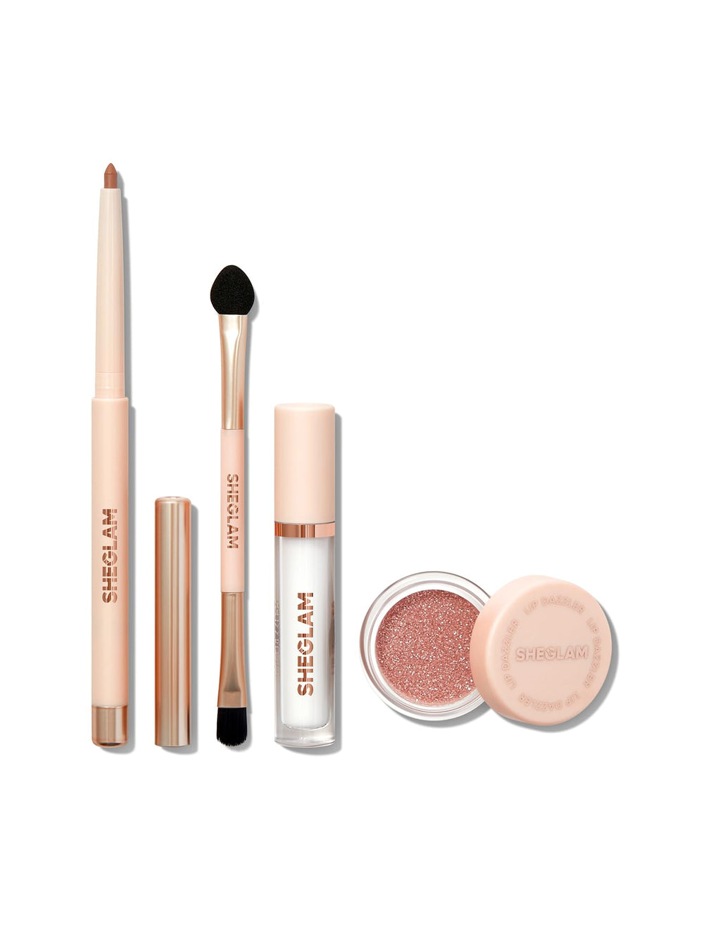 Packaging of SHEGLAM Lip Dazzler glitter kit for quick glam prep.
