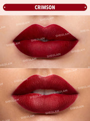 SHEGLAM Matte Allure crimson swatch showing high pigment in one swipe.