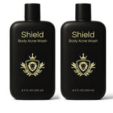 Shield Body Acne Wash back bottle close-up for daily cleansing after workouts.