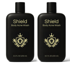 Shield Body Acne Wash back bottle close-up for daily cleansing after workouts.