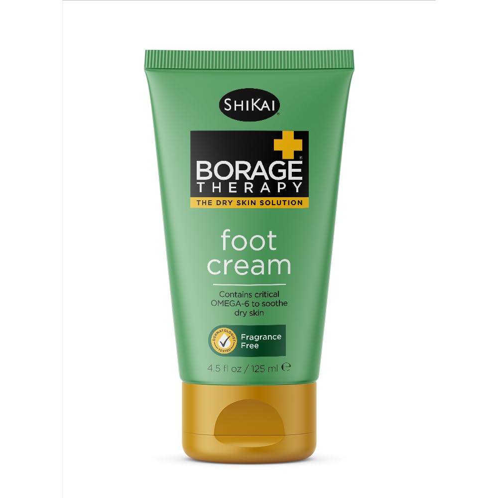 ShiKai Borage Therapy Foot Cream tube front view highlights daily hydration for dry feet.