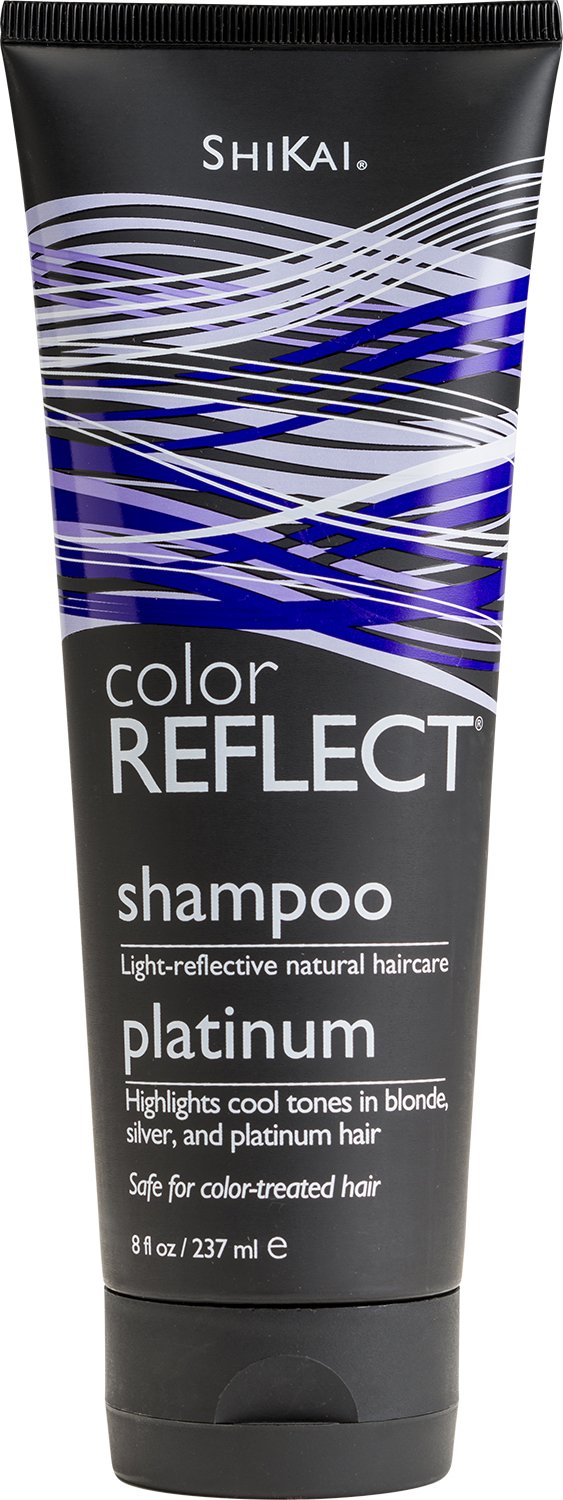 ShiKai Color Reflect Platinum shampoo tube with silvery glow for graying hair.