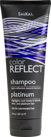 ShiKai Color Reflect Platinum shampoo tube with silvery glow for graying hair.