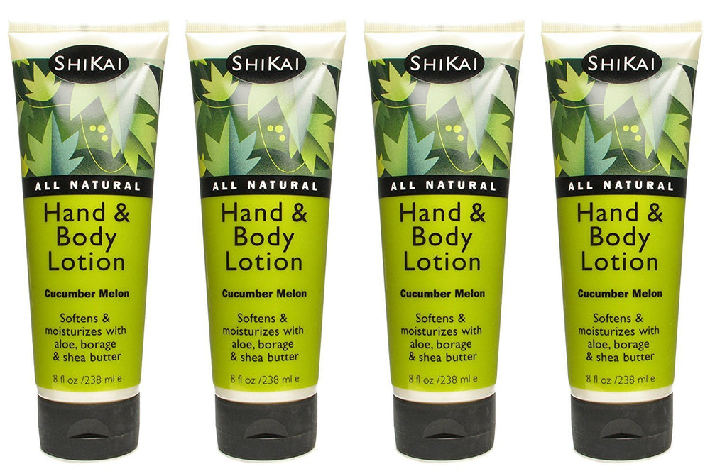 Shikai Cucumber Melon Hand & Body Lotion 8oz 4-pack for daily hydration and soft skin.
