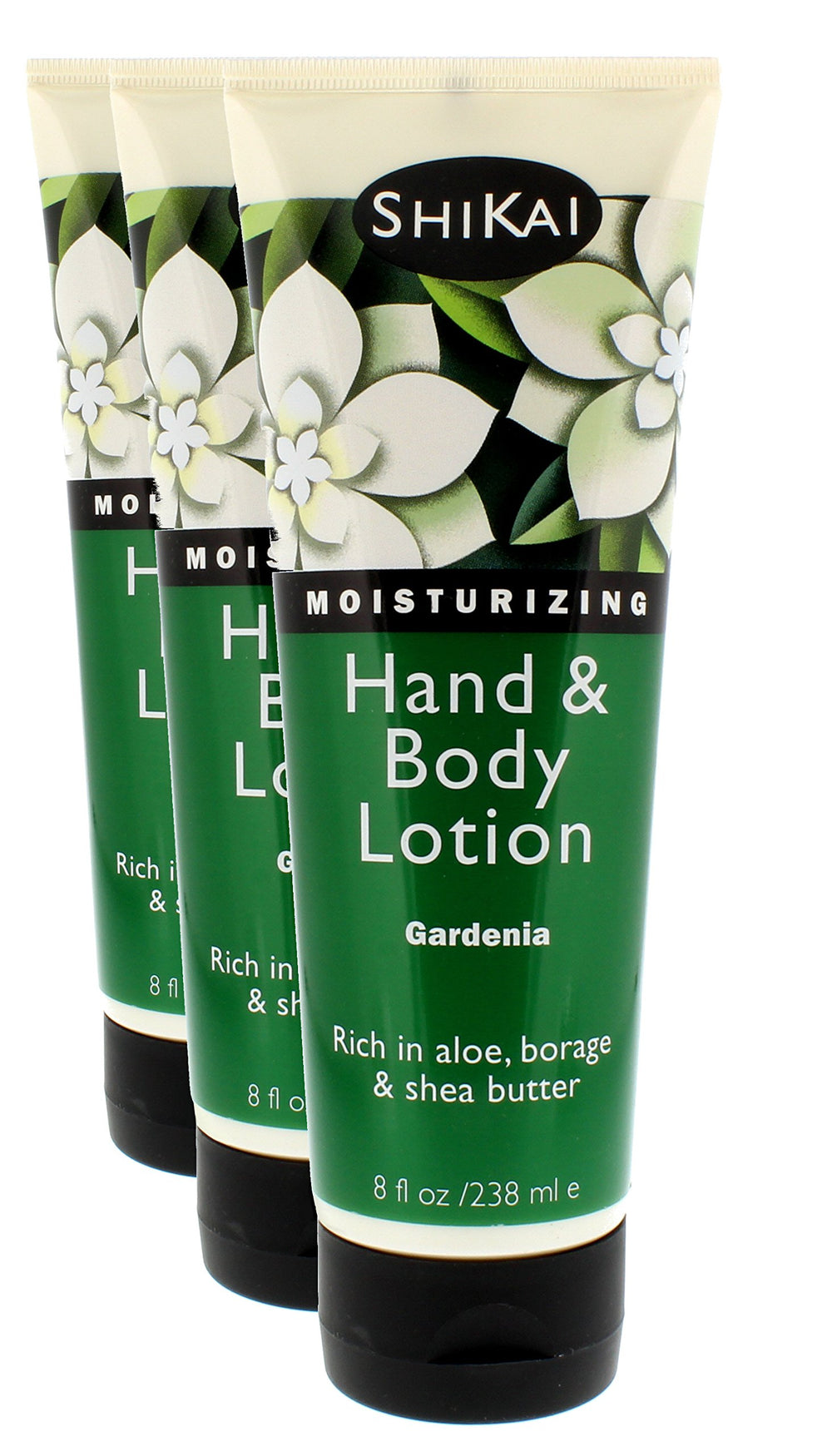 ShiKai Gardenia Hand & Body Lotion bottle with creamy texture for daily hydration.