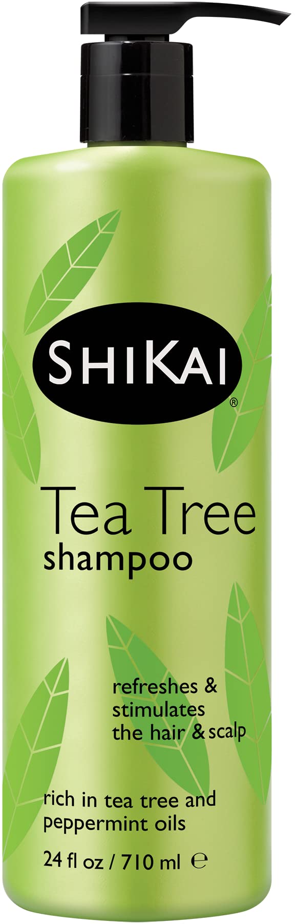 ShiKai Tea Tree Shampoo bottle pour showing a refreshing daily scalp cleanse
