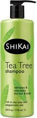 ShiKai Tea Tree Shampoo bottle pour showing a refreshing daily scalp cleanse