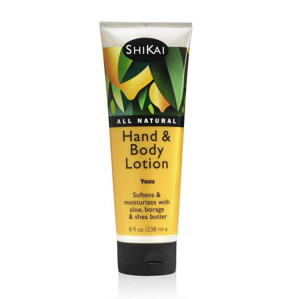 ShiKai Yuzu Hand & Body Lotion bottle close-up, creamy and hydrating texture.