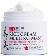 Shinbi Beauty Japanese Rice Mask jar with creamy texture for at-home pampering.
