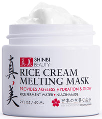 Shinbi Beauty Japanese Rice Mask jar with creamy texture for at-home pampering.