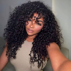 ShineKiss kinky curly half wig front view in natural black blends seamlessly for everyday wear