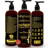 Shiny Leaf bottle pour demonstrates easy daily application for thinning hair.