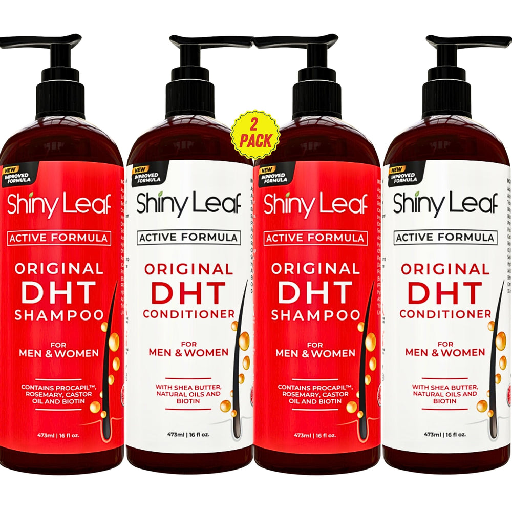 Shiny Leaf DHT Blocker Shampoo bottle showing gentle scalp care.