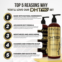 Shiny Leaf DHT Pro Conditioner bottle delivering silky, manageable hair after use