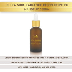 Shira Shir-Radiance Corrective Serum dropper delivering mandelic acid for gentle exfoliation.
