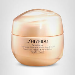 Shiseido Benefiance Overnight Wrinkle Resisting Cream packaging box emphasizes premium skincare trust