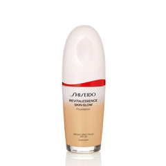Shiseido RevitalEssence Skin Glow Foundation bottle with luminous finish and SPF 30 protection