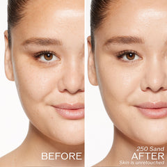 Shiseido RevitalEssence texture close-up blending seamlessly for natural look.